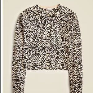 Jcrew Featherweight cashmere shrunken cardigan in leopard print